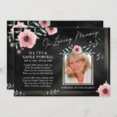 Gedenkveranstaltung laden Rosa u. schwarzes Blumen Einladung (Vorne/Hinten)