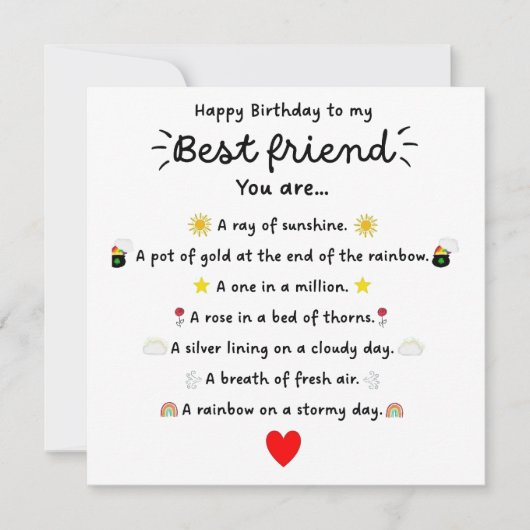 Gedicht Bestie Birthday Card Einladung (Vorderseite)
