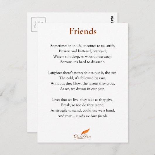 Gedicht der Freunde Postkarte (Vorne/Hinten)