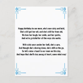 Gedicht der Sonne für die 60. Frau Postkarte