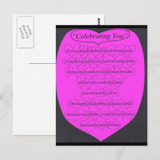 Gedicht feiern mit Herzen Postkarte (Vorne/Hinten)