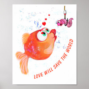 Gedicht "Funny Fish and Worm Liebe Poster" Romanti Poster