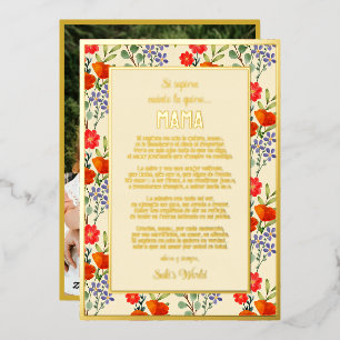 Gedicht für Mama Red Floral Pattern Folien Feiertagskarte