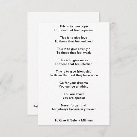 Gedicht "geben" begleitkarte (Vorne/Hinten)