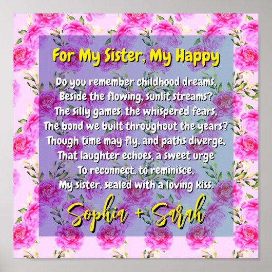 Gedicht-Geschenk für meine Schwester & Rosa-Blume Poster (Vorne)