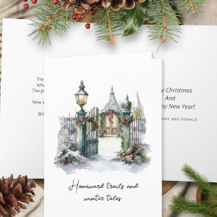 Gedicht Green Red Snow Nordic Winter Szene Weihnac Feiertagskarte