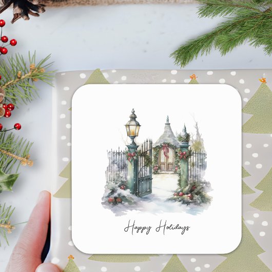 Gedicht Green Red Snow Scandi Winter Weihnachtskra Quadratischer Aufkleber