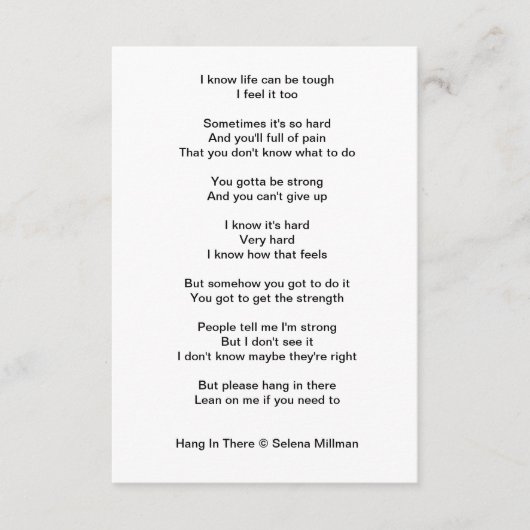 Gedicht "Hang in There" Begleitkarte (Vorderseite)