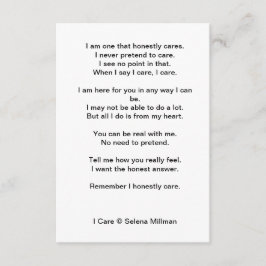 Gedicht "I Care" Begleitkarte