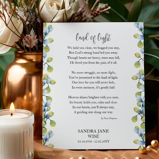 Gedicht "Land of Light Funeral Memorial Poster" Poster