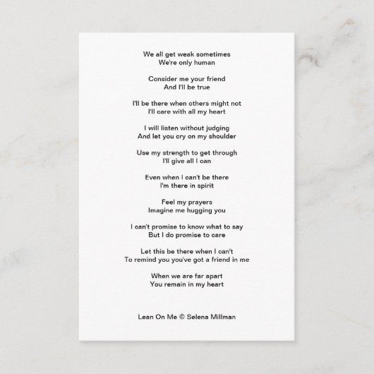 Gedicht "Lean On Me" Begleitkarte (Vorderseite)