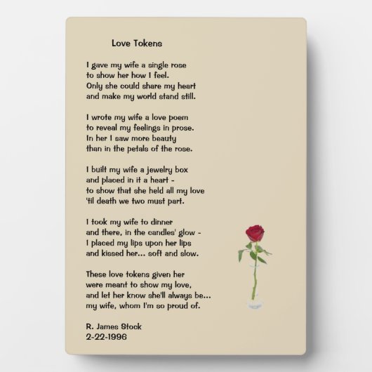 Gedicht "Liebe Tokens" auf einer 12x18-Stollenplak Fotoplatte (Vorderseite)