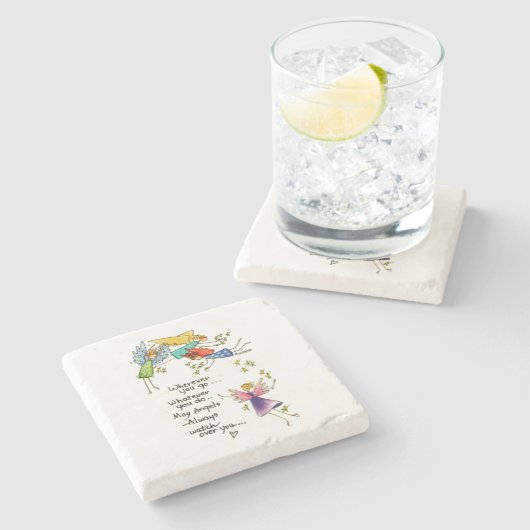 Gedicht "May Angels Always Watch Over You" Steinuntersetzer (Seitenansicht)