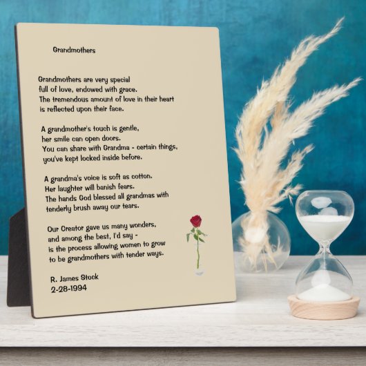 Gedicht mit Rose für Großmütter auf 8x10-Tafel Fotoplatte (Seite)
