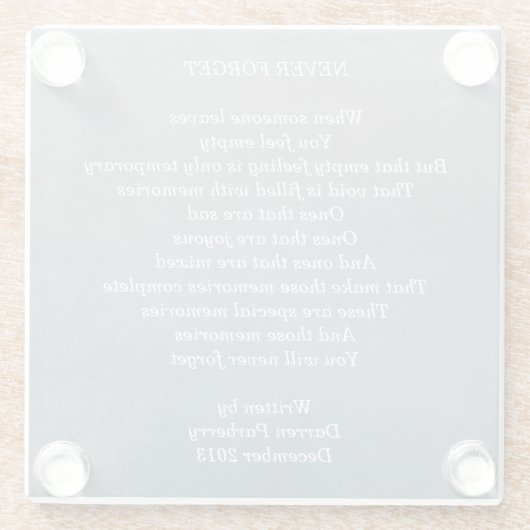 Gedicht "Niemals vergessen" - Untersetzer (Rückseite)