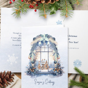 Gedicht Nordic Blue Ornament Weihnachtsfenster Feiertagskarte