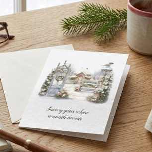 Gedicht Scandi Winter Green White Snowflake Weihna Feiertagskarte