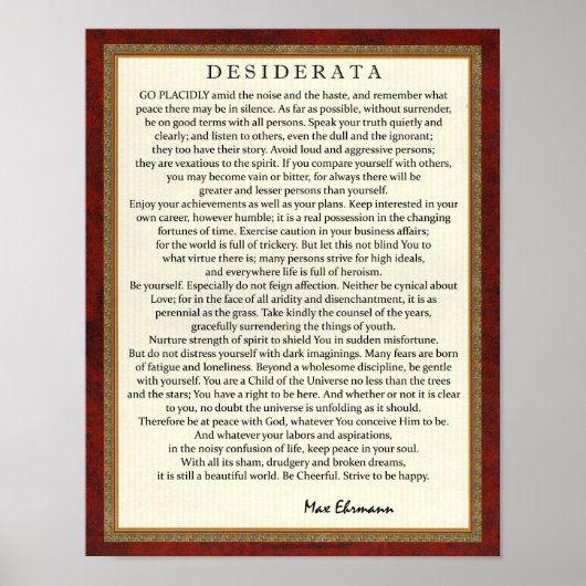 Gedicht "Traditioneller Stil" von Max Ehrmann Poster (Vorne)