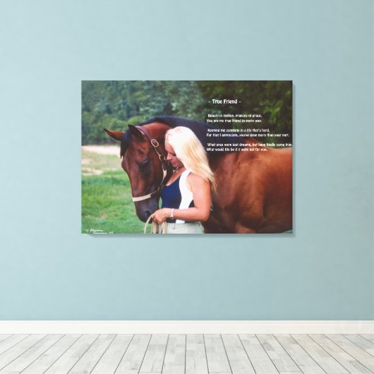 Gedicht von Pferden Freund Stretched Canvas Print Leinwanddruck (Insitu (Holzboden))