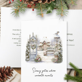 Gedicht Watercolor Scandi Winter Weihnachtskranz Feiertagskarte