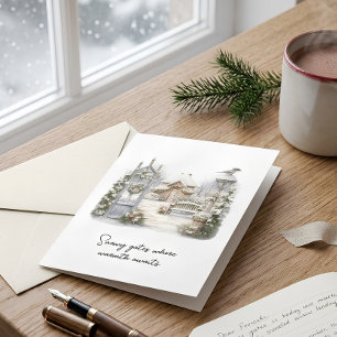 Gedicht Watercolor Scandi Winter Weihnachtskranz Feiertagskarte