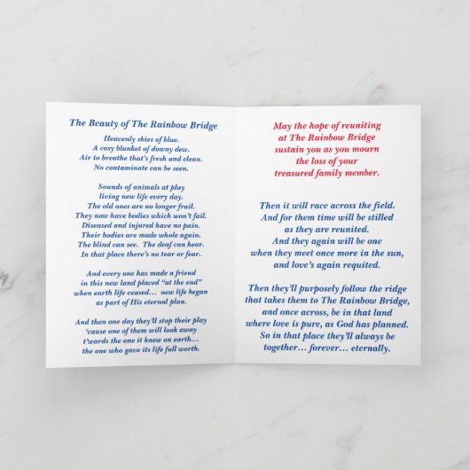 Gedicht Wiedersehen an der Rainbow Bridge Faltenka Karte (Innenseite)