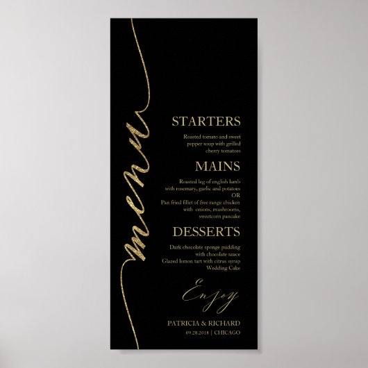 Gedruckte 4x9-Hochzeitmenü-Karte für Plättchen Poster (Vorne)