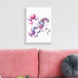 Gedruckte Leinwand im Blumen-Purple-Unicorn-Design