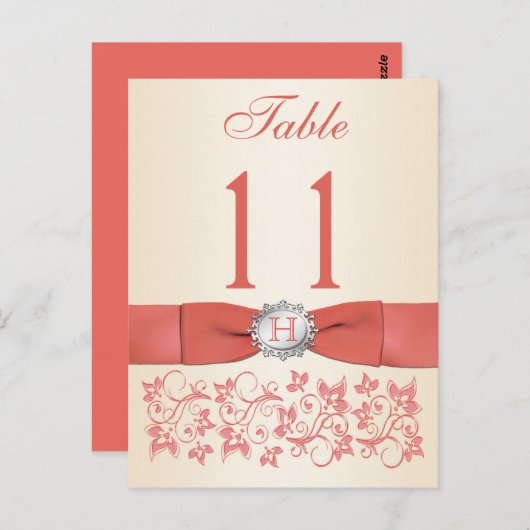 GEDRUCKTE RIBBON-Koralle, Champagner-Tischnummer Postkarte (Vorne/Hinten)