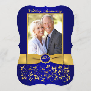 GEDRUCKTE SCHLEIFE 50. Jubiläumseinladung - Blau 2 Einladung