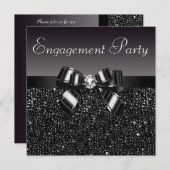 Gedruckte Sequins, Bow & Diamond Engagement Party Einladung (Vorne/Hinten)