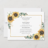 Gedruckte Sonnenblume Eukalyptus Hochzeitseinladun (Vorderseite)