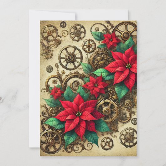 Gedruckte Steampunk-Cogs und -Gears mit Poinsettia Einladung (Rückseite)