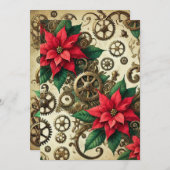 Gedruckte Steampunk-Cogs und -Gears mit Poinsettia Einladung (Vorne/Hinten)