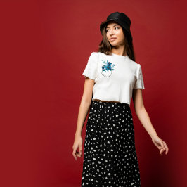 Gedruckte Tasche mit blauen Blumen T-Shirt