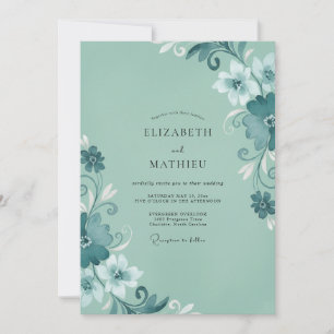 Gedrückte Teal Aqua Rebe Hochzeit Einladung