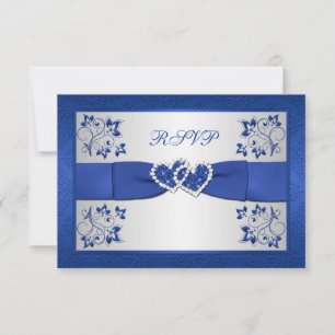 GEDRUCKTES BAND Blau, Silber Blumen Antwortkarte RSVP Karte
