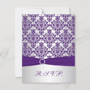 GEDRUCKTES BAND Lila, Silber Damast Antwortkarte RSVP Karte