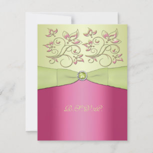 GEDRUCKTES BAND Rosa, grüne Blumen-RSVP-Karte RSVP Karte