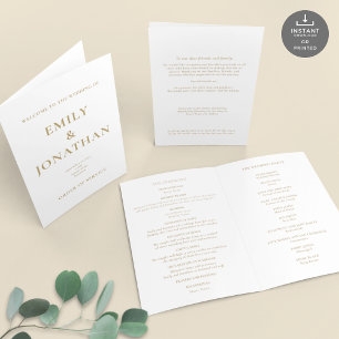Gedrucktes Gold Text Church Folded Wedding Program Karte