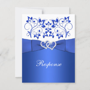 GEDRUCKTES RIBBON Blau, Weiße Blüte, Herz-UAWG RSVP Karte