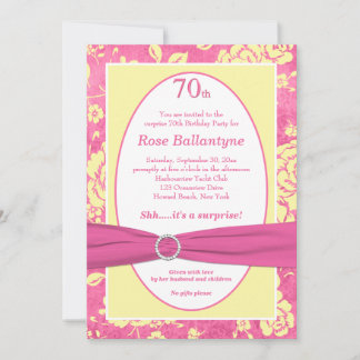 GEDRUCKTES RIBBON Rosa Gelb 70. Geburtstagsladen Einladung