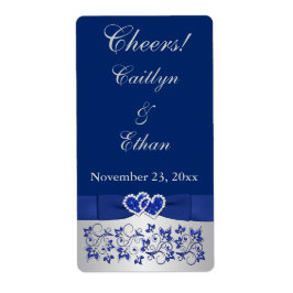 GEDRUCKTES RIBBONblau, Silver Wedding Wine Label