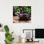 **"Geduld am Wasser: Zwei kleine graue Otters Poster (Heimbüro)