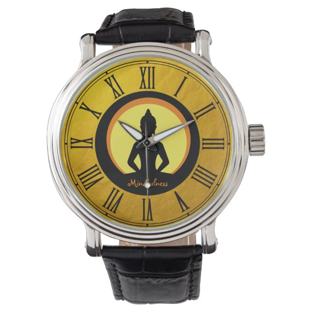 Geduld & Buddha Goldene Meditation / Buddhismus Armbanduhr (Vorderseite)