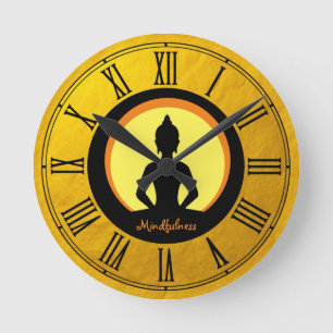 Geduld & Buddha Goldene Meditation / Buddhismus Runde Wanduhr