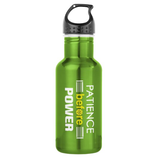 "Geduld vor Power" Pickleball Wasser-Flasche Trinkflasche (Vorderseite)