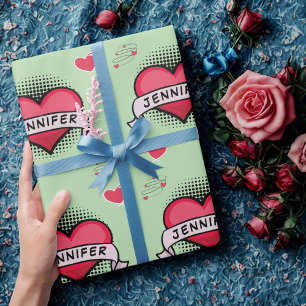 Geeignete Comic-Stil Grün Herzgeschenke Geschenkpapier
