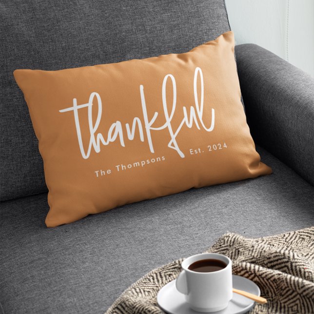 Geeigneter Dank Erntedank Saison Herbstorn Lendenkissen (Thankful orange thanksgiving family autumn throw pillow)