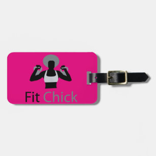 Geeignetes Küken mit dem Afro, der kettlebells Gepäckanhänger